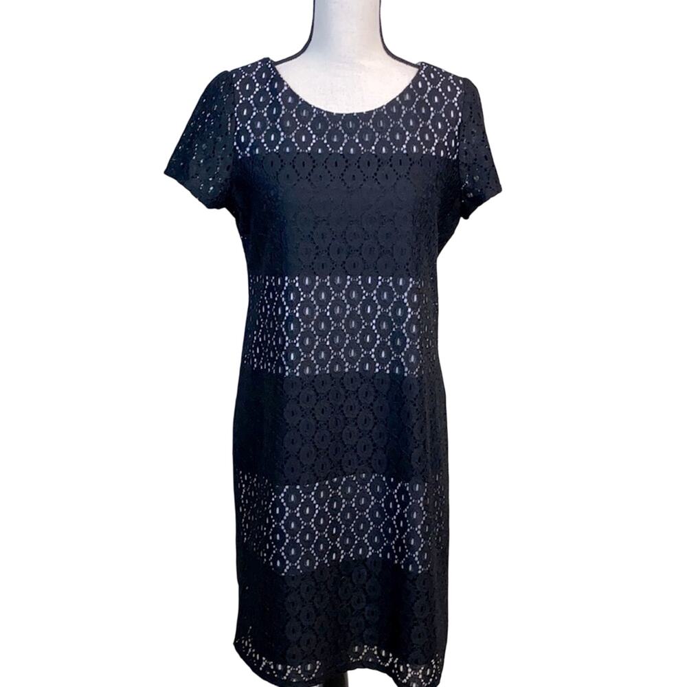 Sandra Darren Black and White Lace Overlay Dress Size 10 Chic Classic 60s